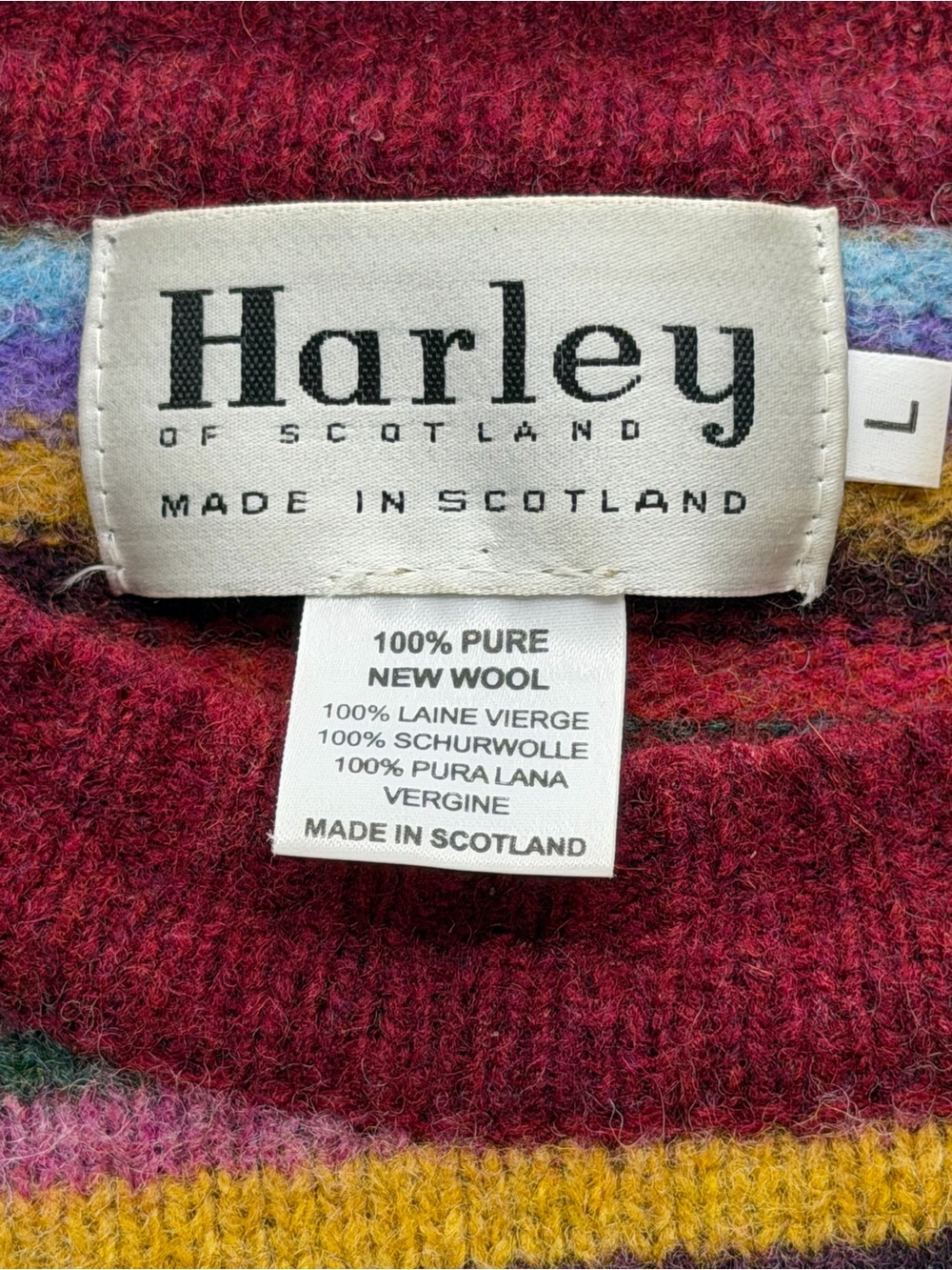 Rainbow Stripe Wool Sweater Women's Medium Harley of Scotland Made in Scotland C - Picture 9 of 9